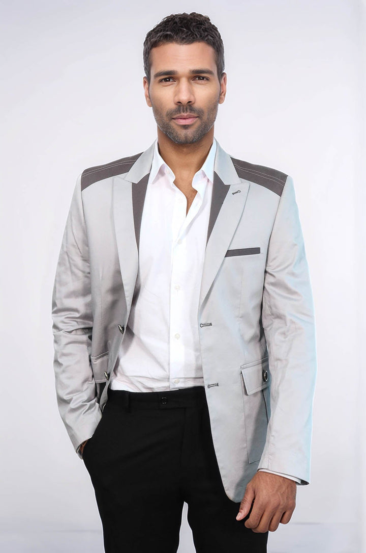 WSS Double Buttons Bag Pocket Shoulder Piece Grey Jacket- - Lárisa