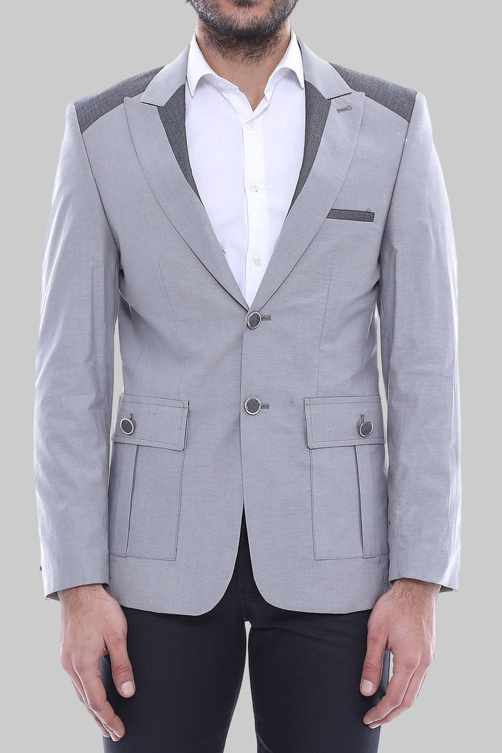 WSS Double Buttons Bag Pocket Shoulder Piece Grey Jacket- - Rijswijk