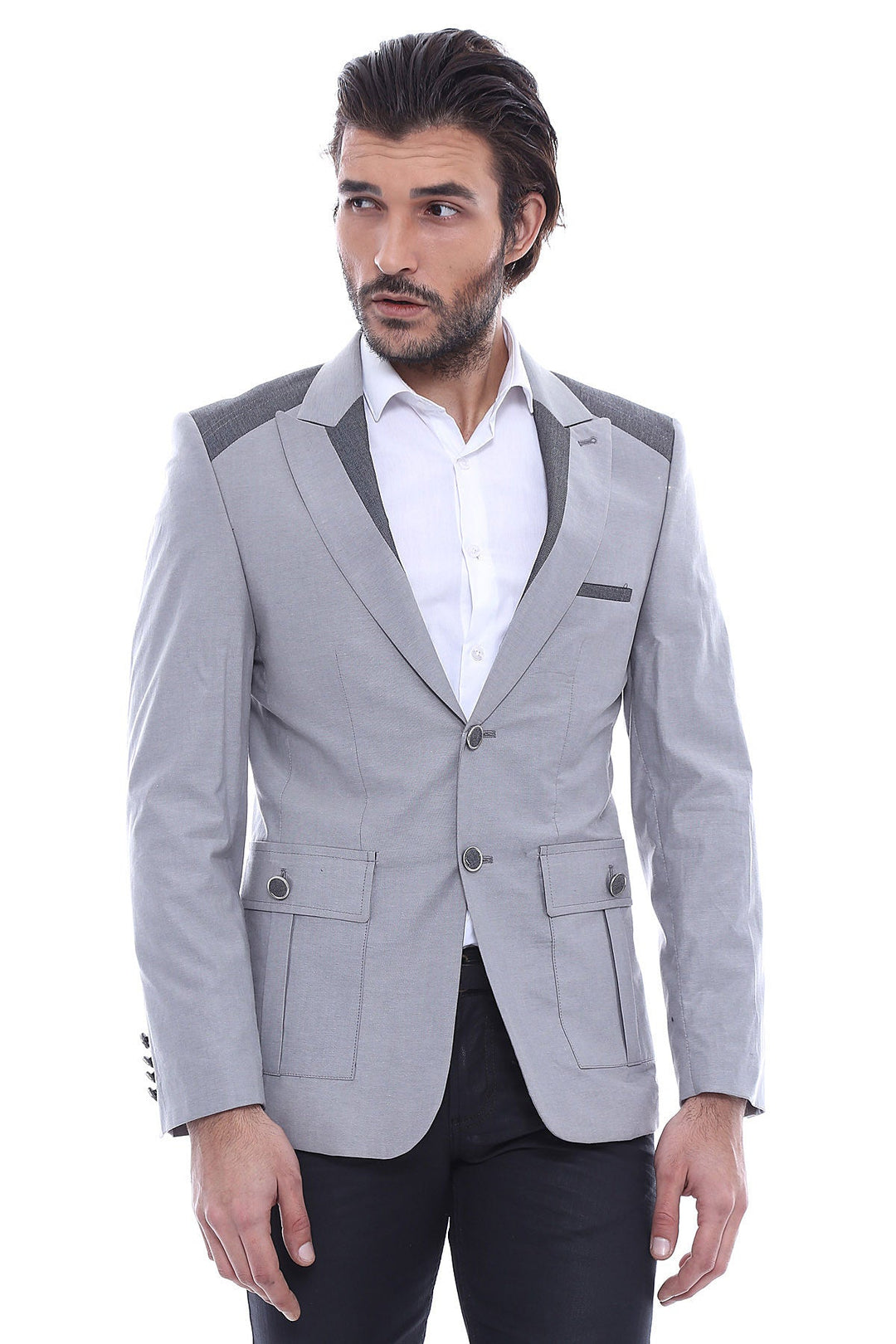 WSS Double Buttons Bag Pocket Shoulder Piece Grey Jacket- - Rijswijk