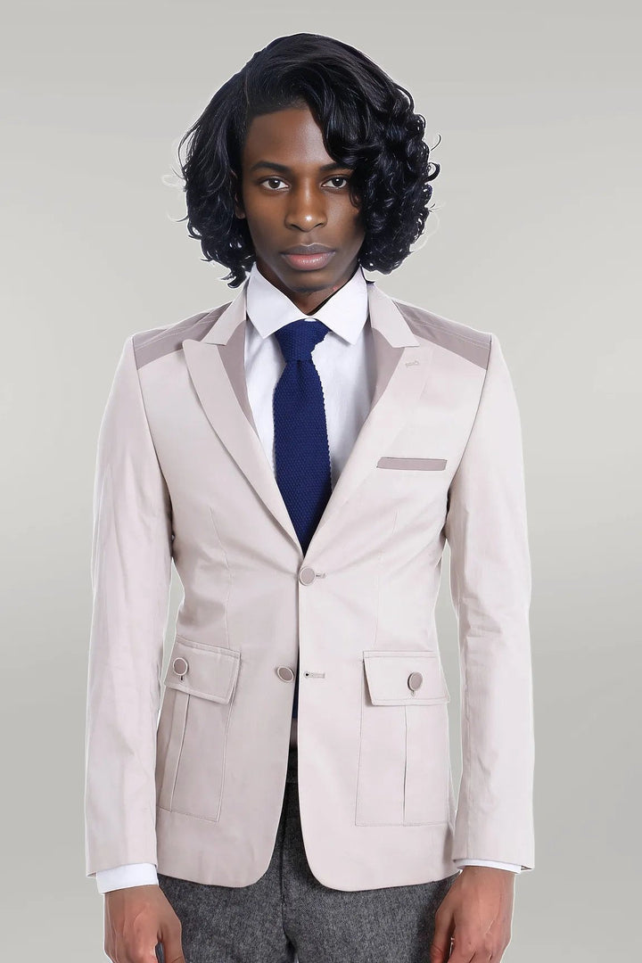 WSS Double Buttons Bag Pocket Shoulder Piece Cream Jacket- - Singen