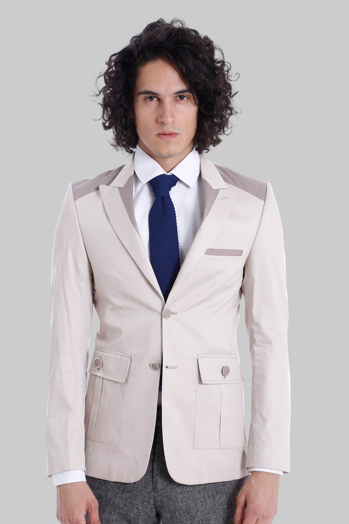 WSS Double Buttons Bag Pocket Shoulder Piece Cream Jacket- - Corroios