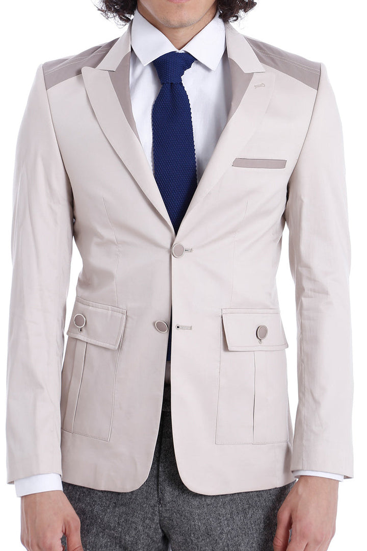 WSS Double Buttons Bag Pocket Shoulder Piece Cream Jacket- - Corroios