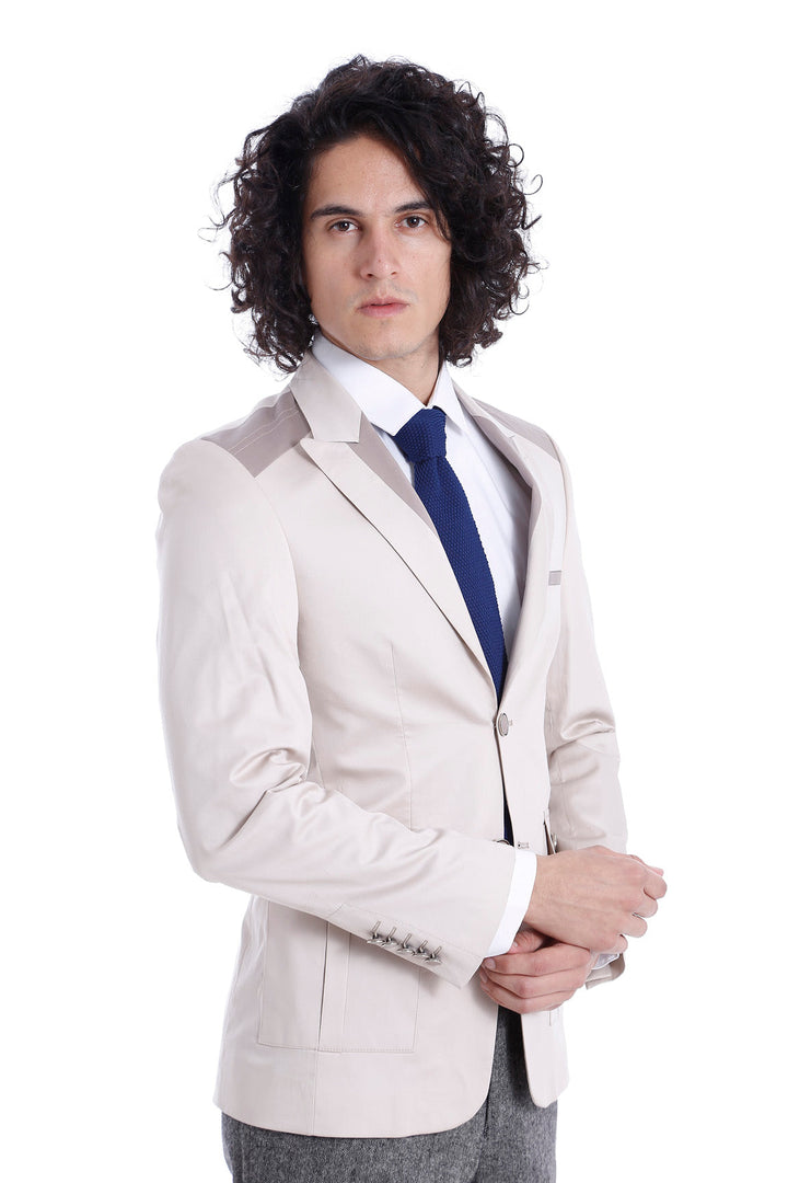 WSS Double Buttons Bag Pocket Shoulder Piece Cream Jacket- - Corroios