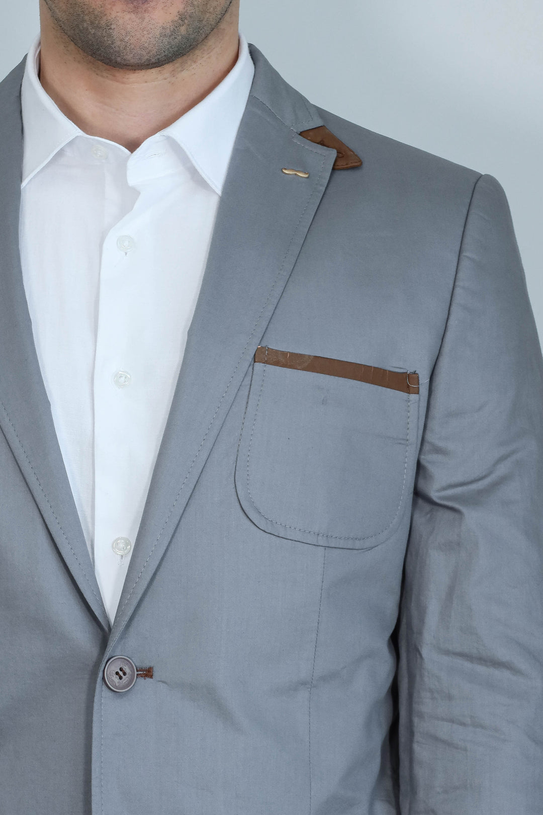 WSS Double Buttons Mono Lapel Bag Pocket Grey Jacket- - San Martin Texmelucan de Labastida