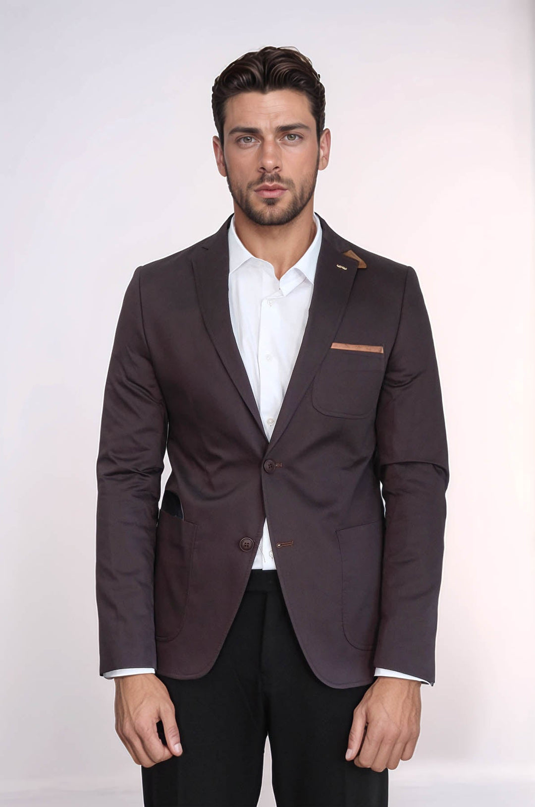 WSS Double Buttons Mono Lapel Bag Pocket Brown Jacket- - Gießen