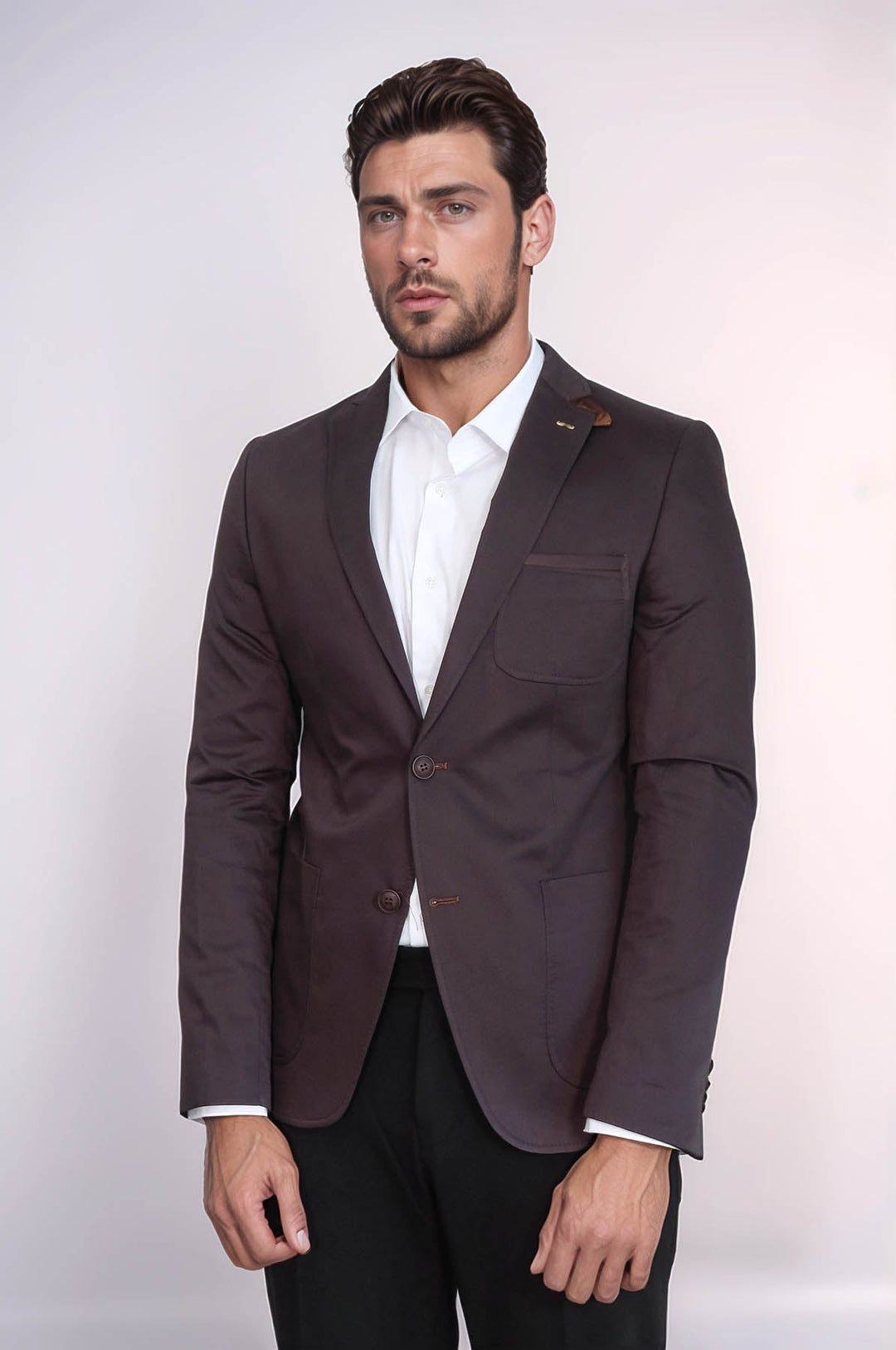 WSS Double Buttons Mono Lapel Bag Pocket Brown Jacket- - Gießen