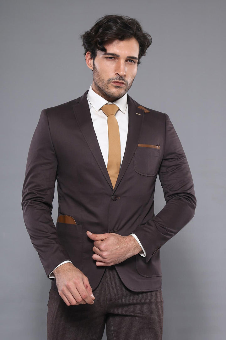 WSS Double Buttons Mono Lapel Bag Pocket Brown Jacket- - Joliette