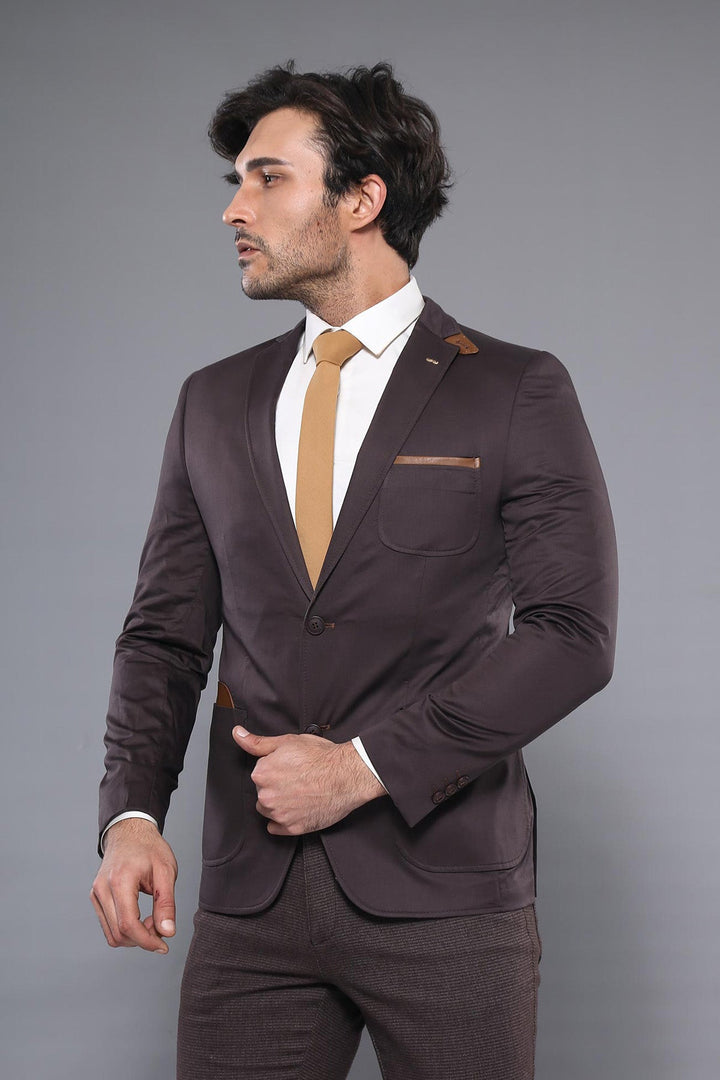 WSS Double Buttons Mono Lapel Bag Pocket Brown Jacket- - Joliette