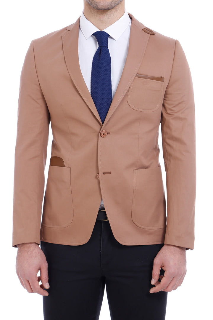 WSS Double Buttons Mono Lapel Bag Pocket Beige Jacket- - Passaic