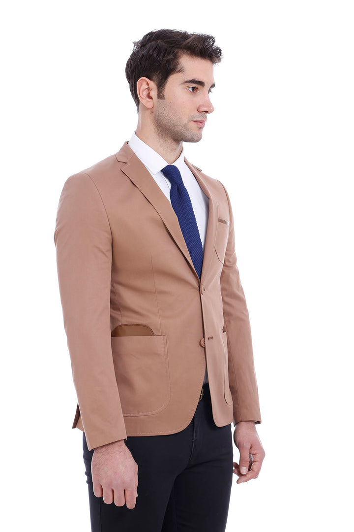 WSS Double Buttons Mono Lapel Bag Pocket Beige Jacket- - Passaic