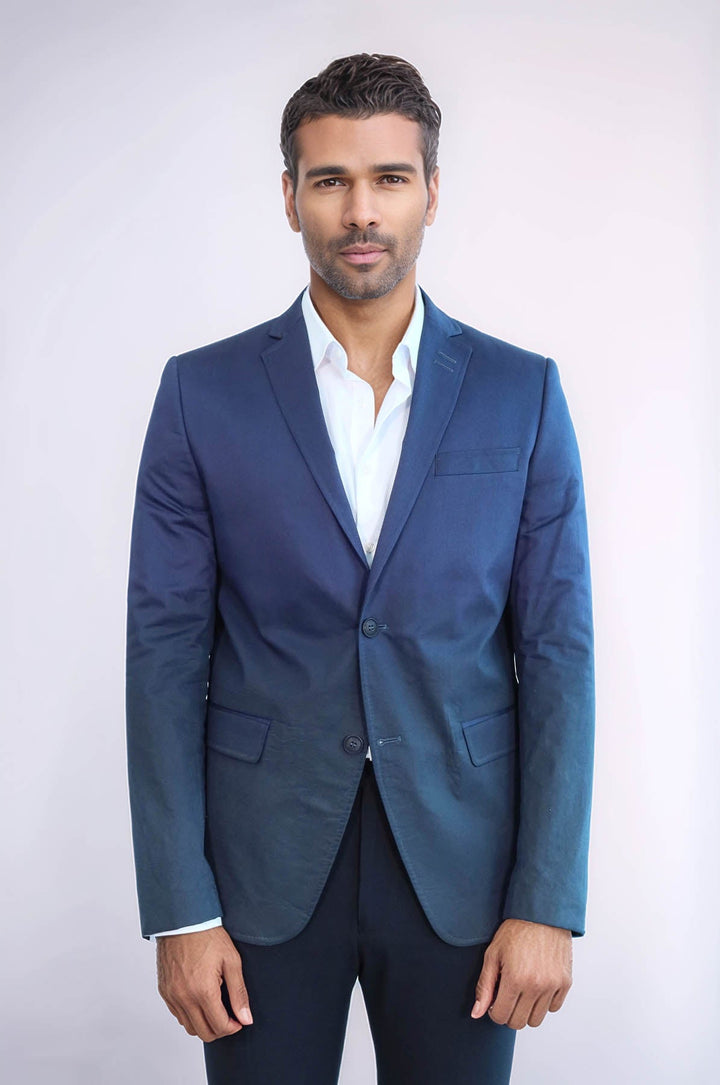 WSS 2 Button Mono Lapel Plain Cotton Navy Blue Jacket- - Néa Smýrni