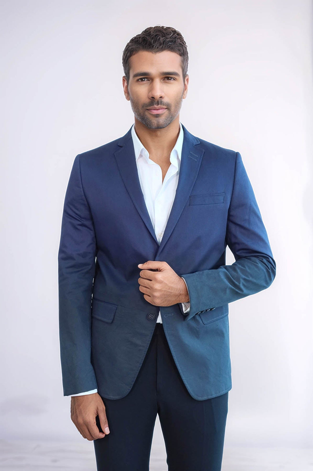 WSS 2 Button Mono Lapel Plain Cotton Navy Blue Jacket- - Néa Smýrni