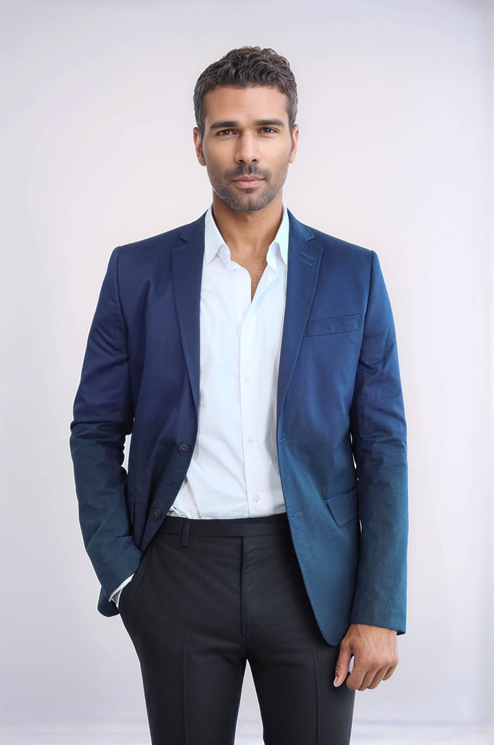 WSS 2 Button Mono Lapel Plain Cotton Navy Blue Jacket- - Néa Smýrni