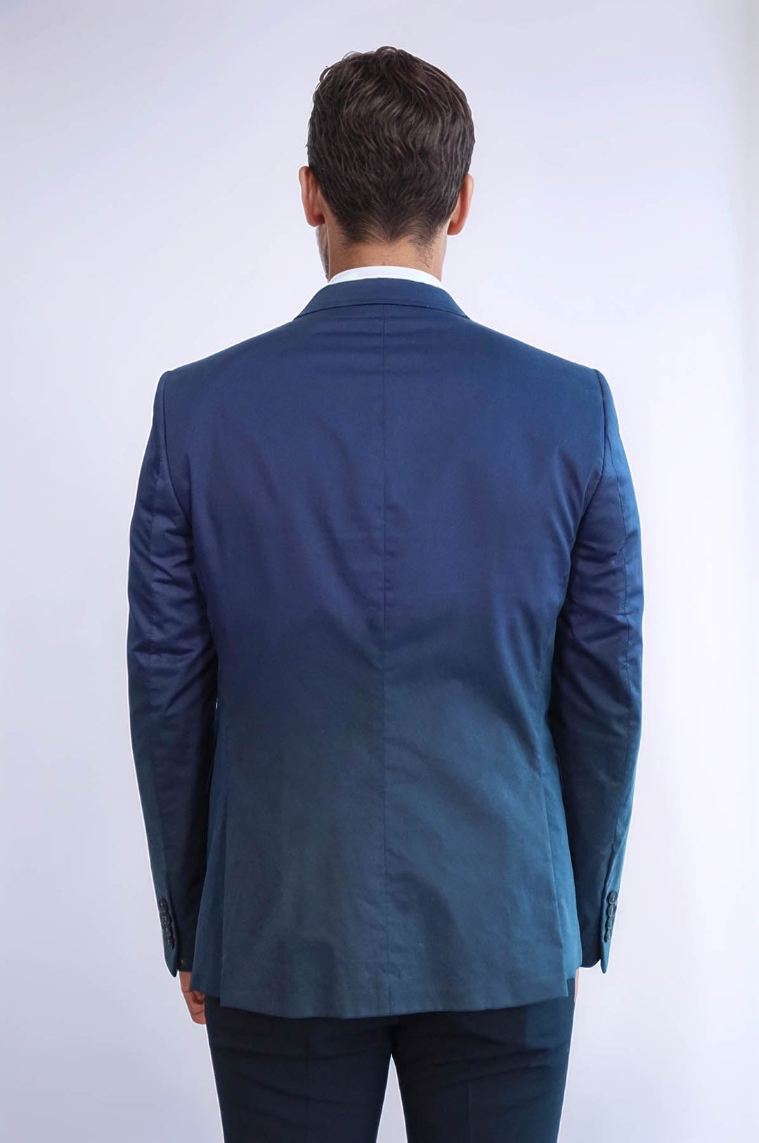 WSS 2 Button Mono Lapel Plain Cotton Navy Blue Jacket- - Néa Smýrni