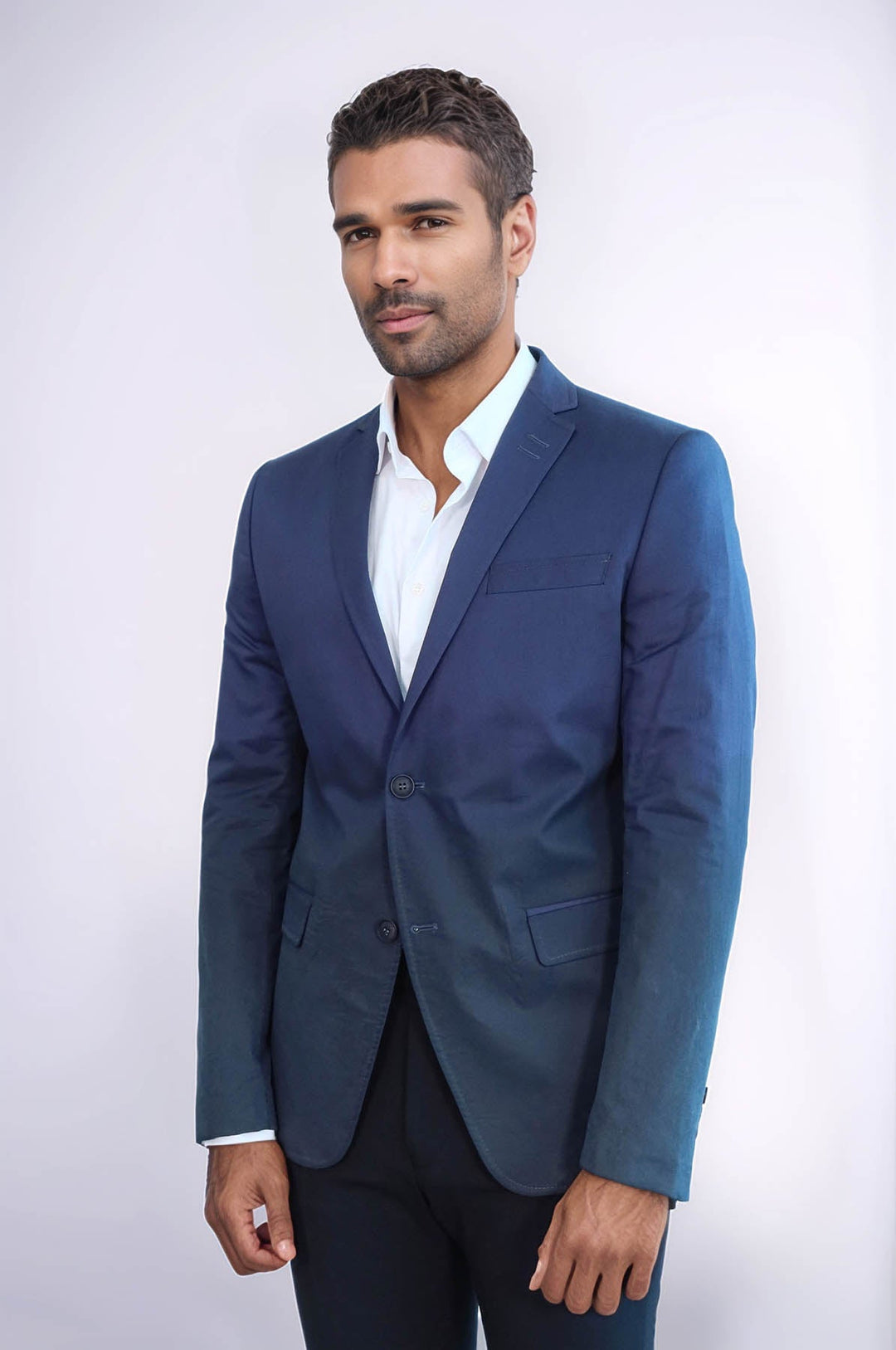 WSS 2 Button Mono Lapel Plain Cotton Navy Blue Jacket- - Néa Smýrni