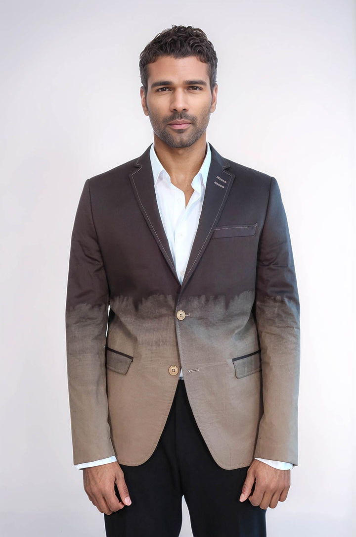 WSS 2 Button Mono Lapel Plain Cotton Brown Jacket- - Korydallós