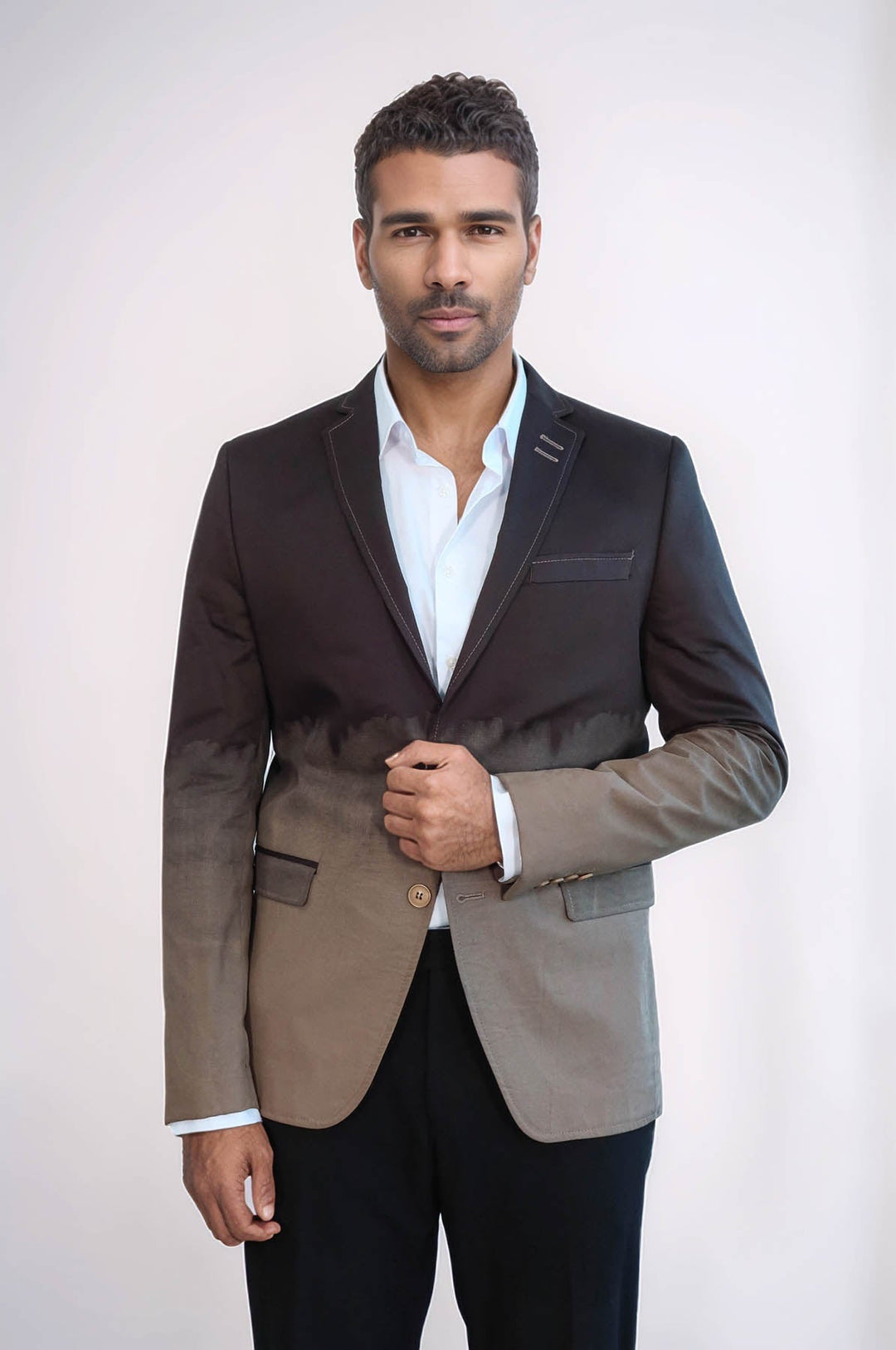 WSS 2 Button Mono Lapel Plain Cotton Brown Jacket- - Korydallós