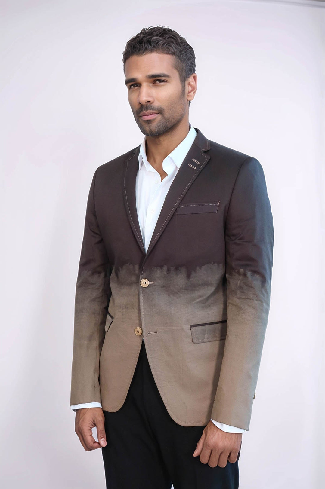 WSS 2 Button Mono Lapel Plain Cotton Brown Jacket- - Korydallós