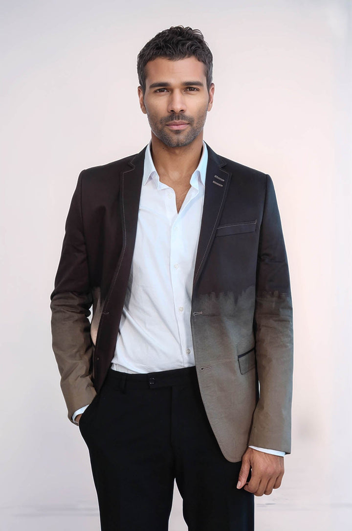 WSS 2 Button Mono Lapel Plain Cotton Brown Jacket- - Korydallós