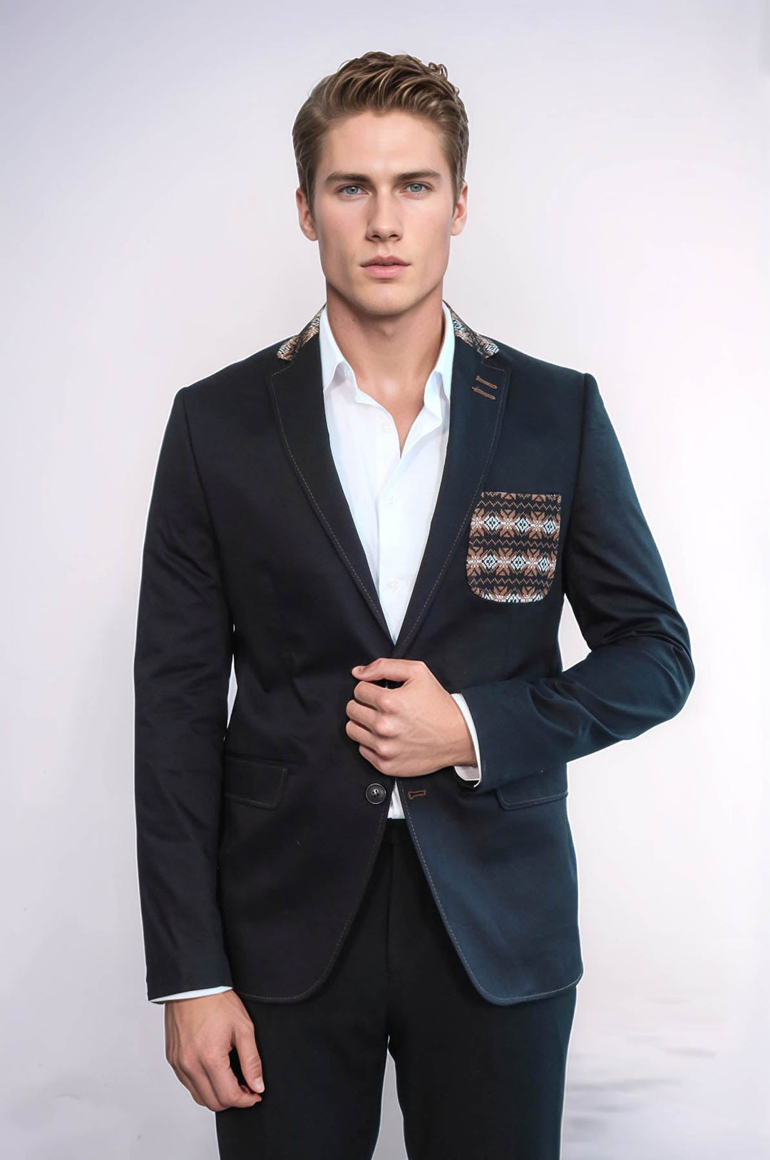 WSS Double Buttons Knit Collar Mono Lapel Black Jacket- - Sidcup