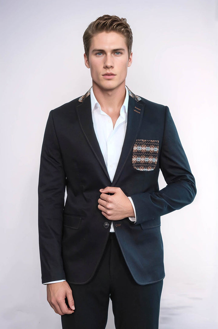 WSS Double Buttons Knit Collar Mono Lapel Black Jacket- - Sidcup