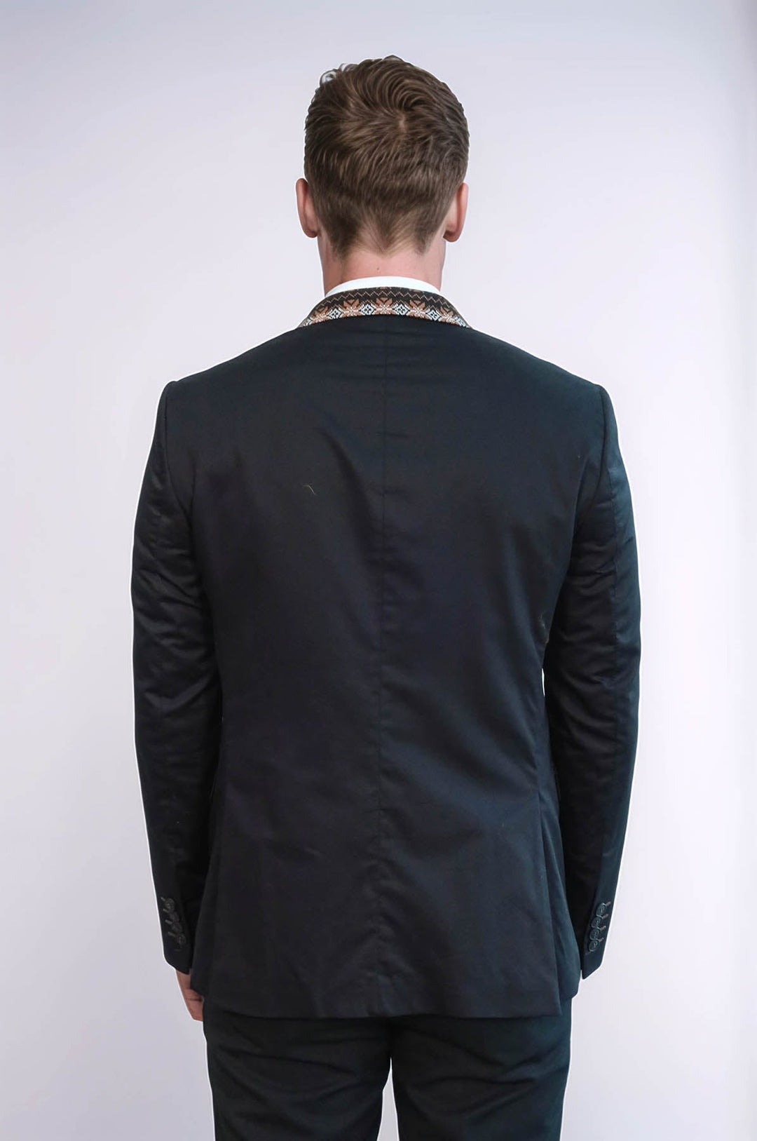 WSS Double Buttons Knit Collar Mono Lapel Black Jacket- - Sidcup