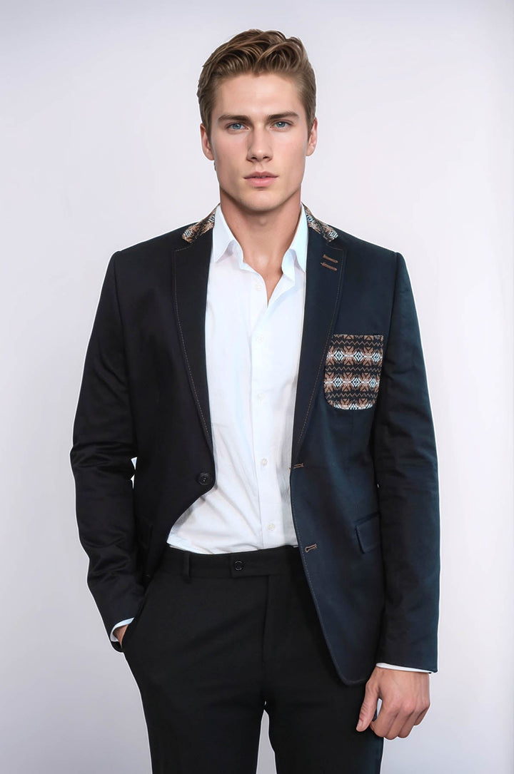WSS Double Buttons Knit Collar Mono Lapel Black Jacket- - Sidcup