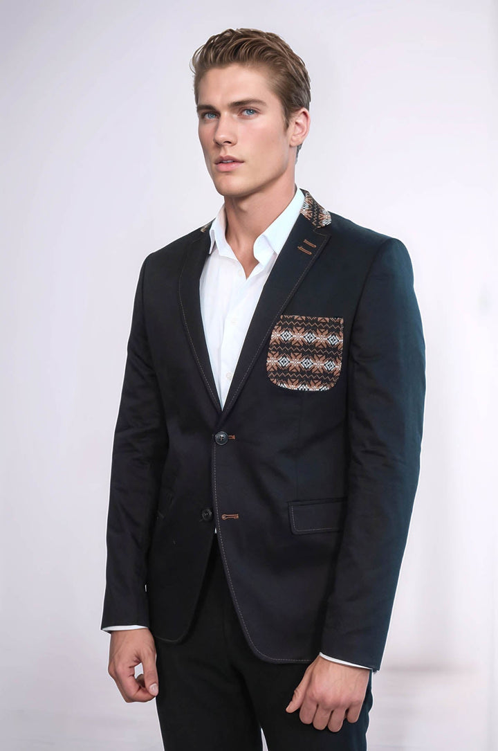 WSS Double Buttons Knit Collar Mono Lapel Black Jacket- - Sidcup