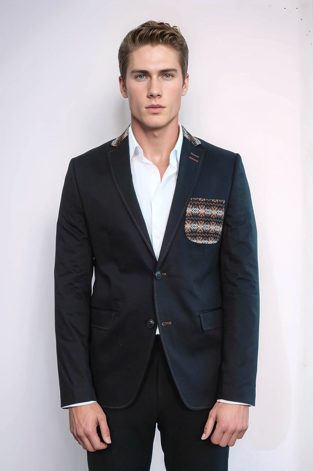 WSS Double Buttons Knit Collar Mono Lapel Black Jacket- - Sidcup