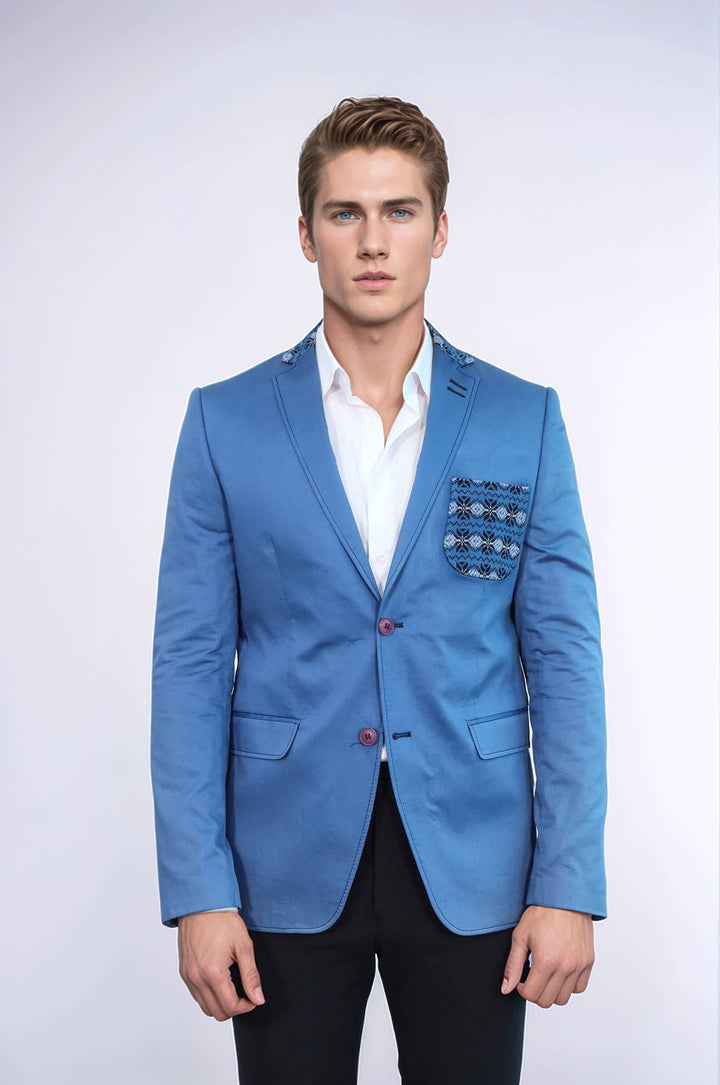 WSS Double Buttons Knit Collar Mono Lapel Lgiht Blue Jacket- - Zhytomyr