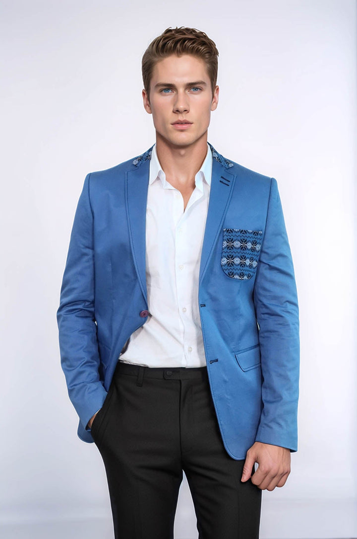 WSS Double Buttons Knit Collar Mono Lapel Lgiht Blue Jacket- - Zhytomyr