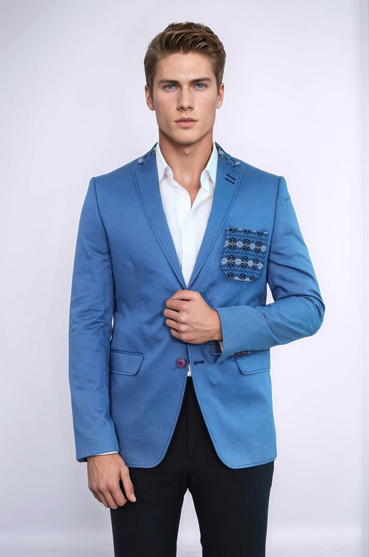 WSS Double Buttons Knit Collar Mono Lapel Lgiht Blue Jacket- - Zhytomyr