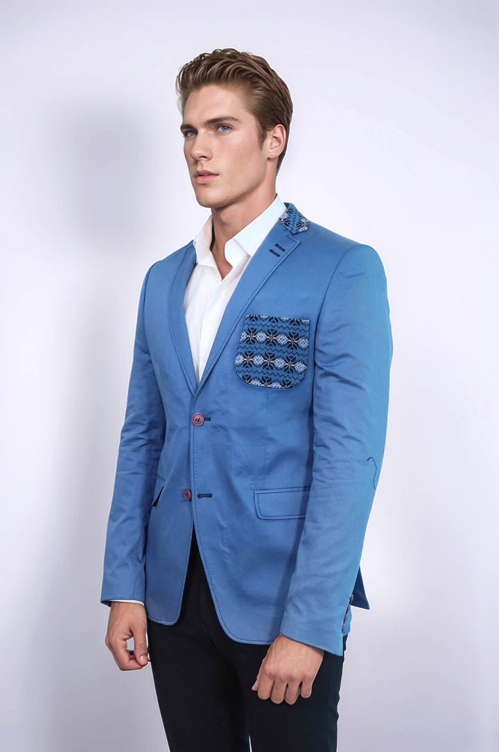 WSS Double Buttons Knit Collar Mono Lapel Lgiht Blue Jacket- - Zhytomyr
