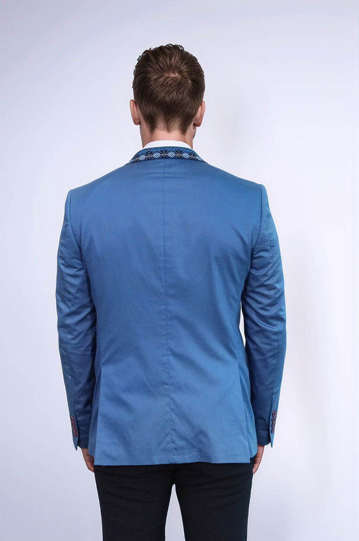 WSS Double Buttons Knit Collar Mono Lapel Lgiht Blue Jacket- - Zhytomyr