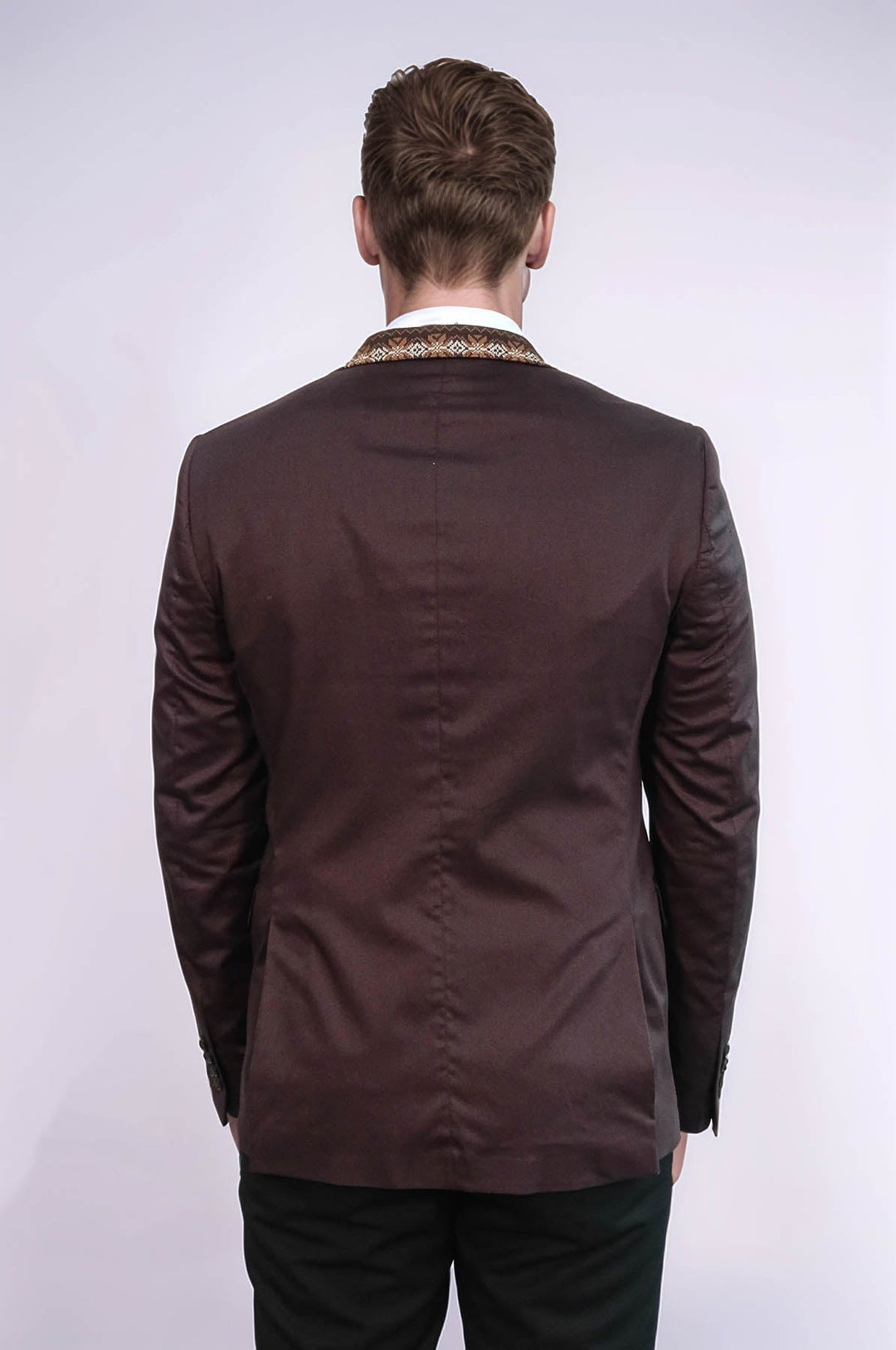 WSS Double Buttons Knit Collar Mono Lapel Brown Jacket- - Cheshunt