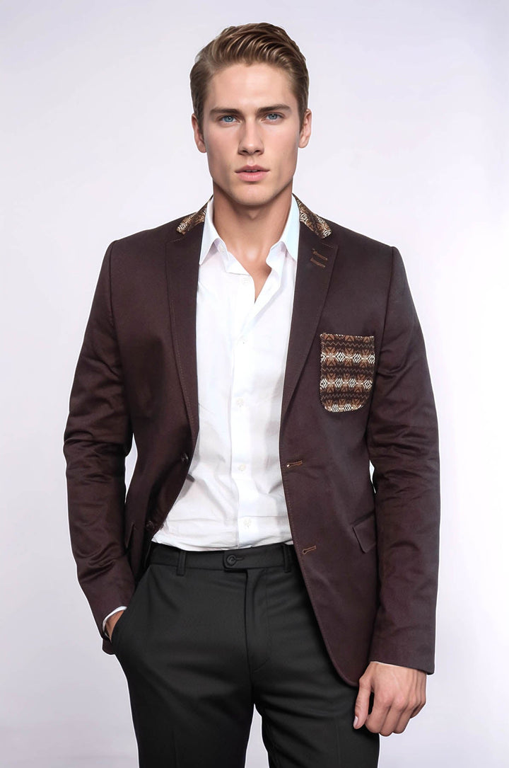WSS Double Buttons Knit Collar Mono Lapel Brown Jacket- - Cheshunt
