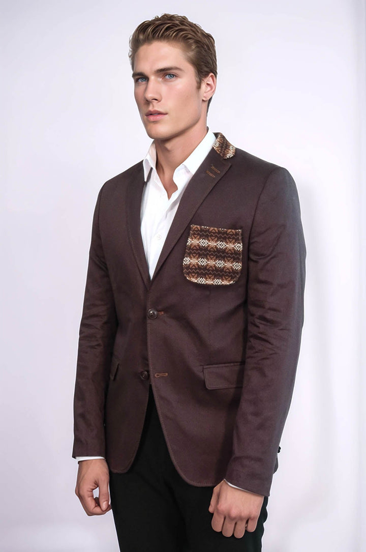 WSS Double Buttons Knit Collar Mono Lapel Brown Jacket- - Cheshunt