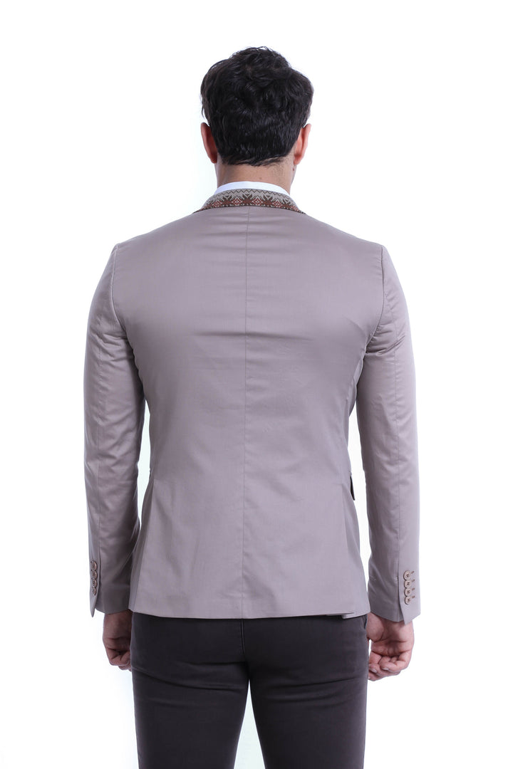 WSS Double Buttons Knit Collar Mono Lapel Beige Jacket- - Podujevë