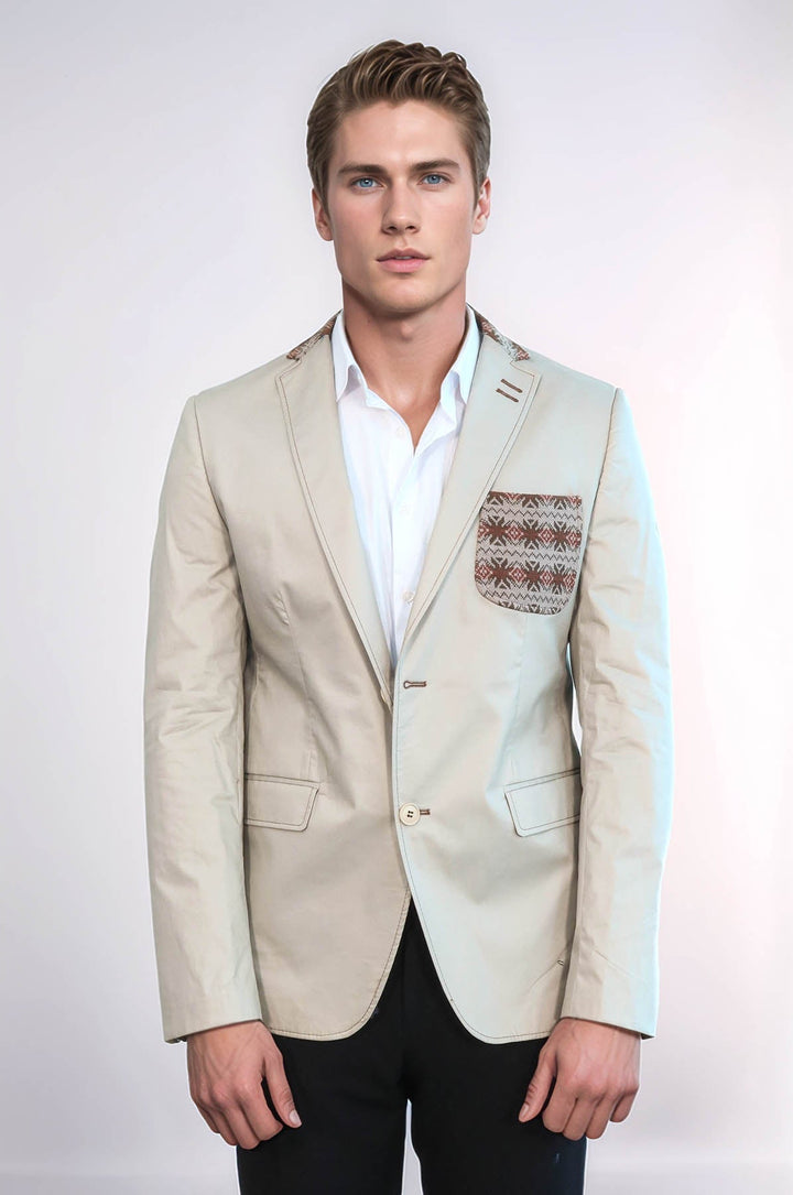 WSS Double Buttons Knit Collar Mono Lapel Beige Jacket- - Gjakovë