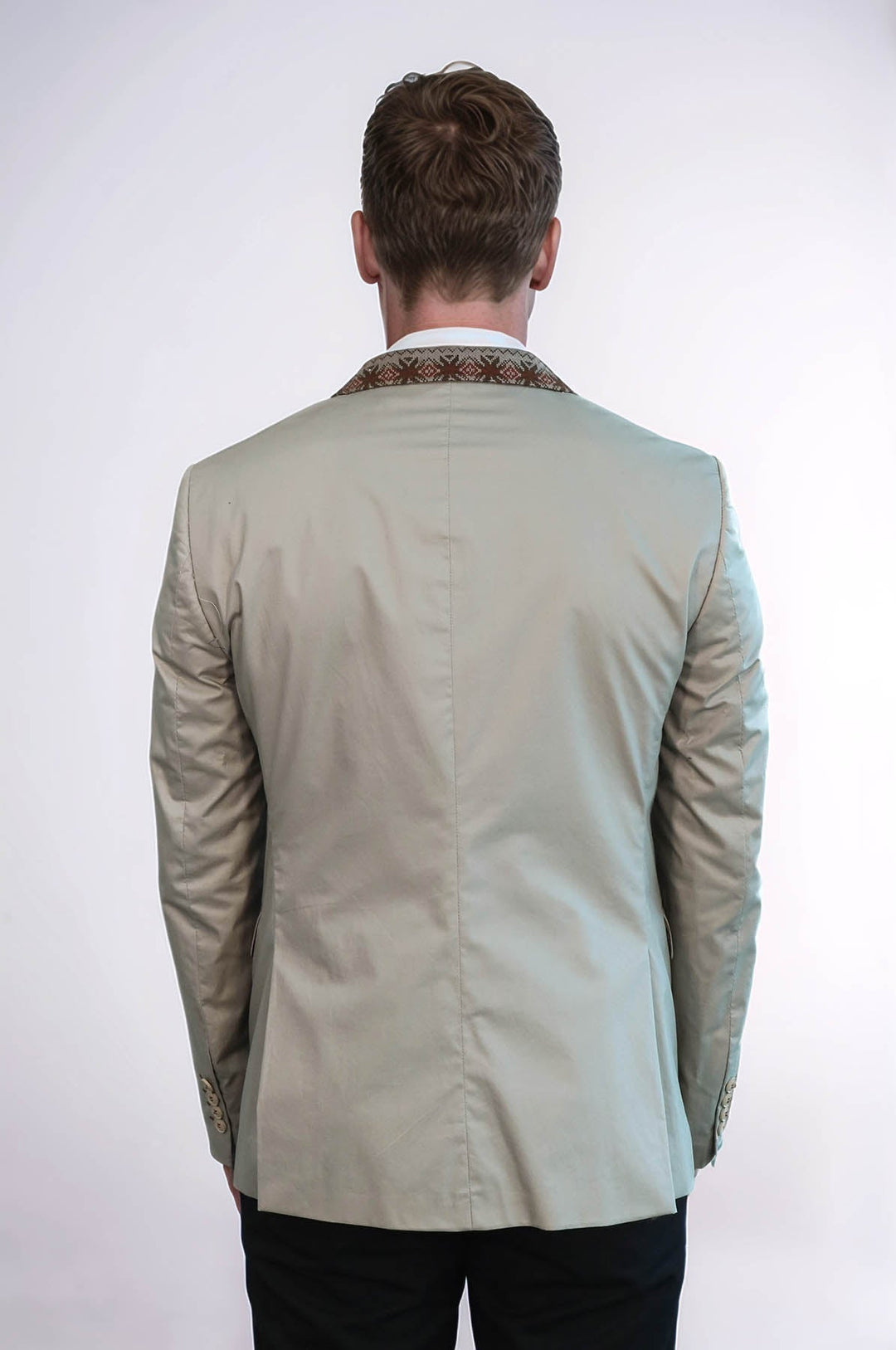 WSS Double Buttons Knit Collar Mono Lapel Beige Jacket- - Gjakovë