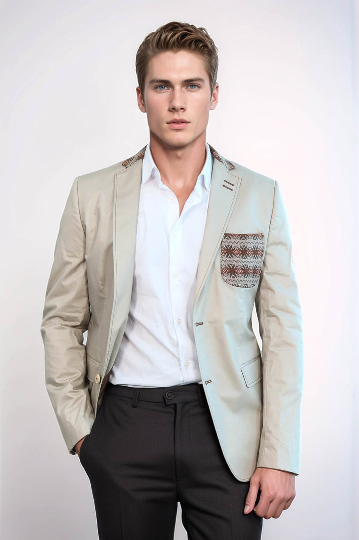 WSS Double Buttons Knit Collar Mono Lapel Beige Jacket- - Gjakovë