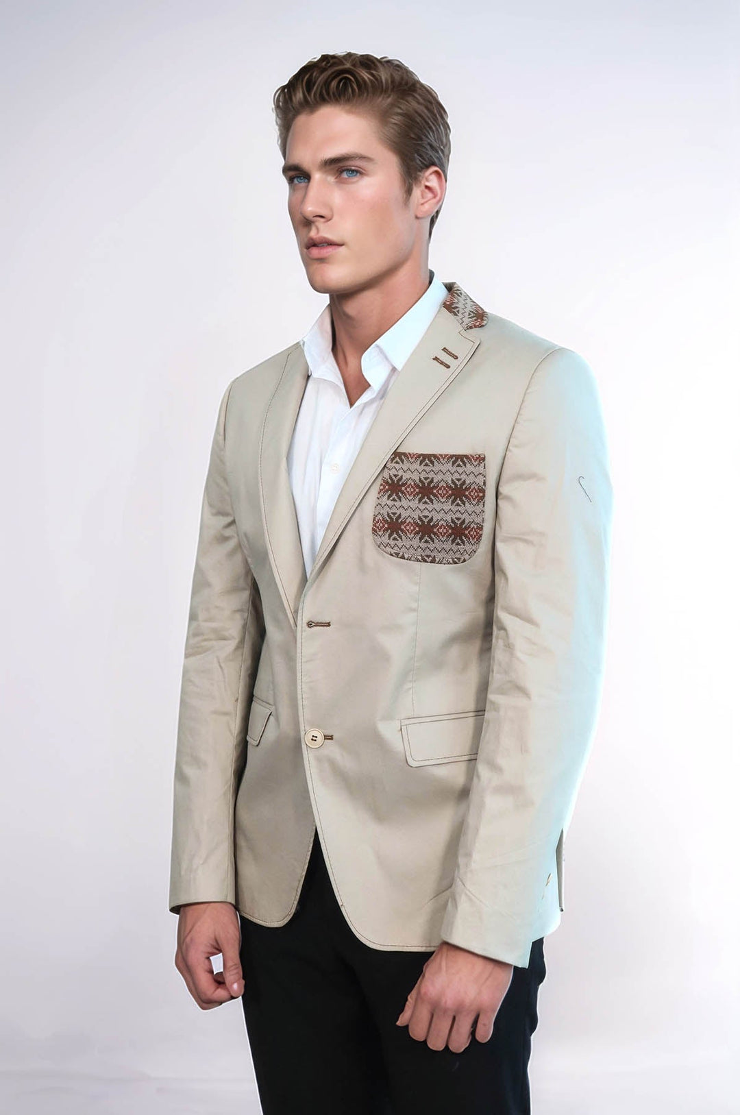 WSS Double Buttons Knit Collar Mono Lapel Beige Jacket- - Gjakovë