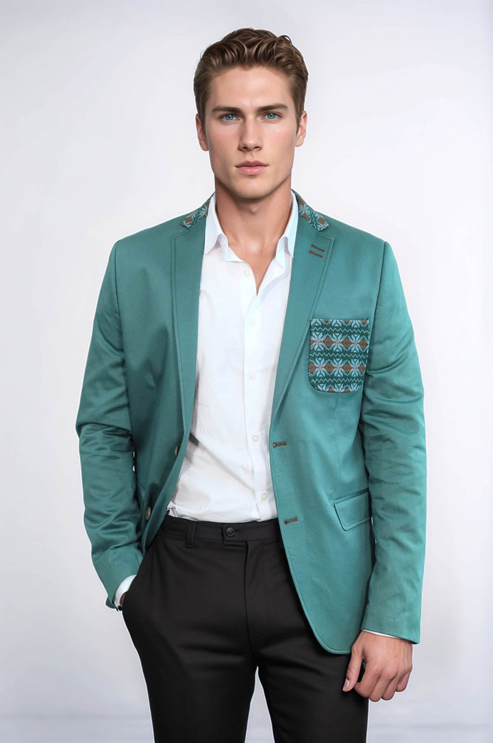 WSS Double Buttons Knit Collar Mono Lapel Green Jacket- - Franklin