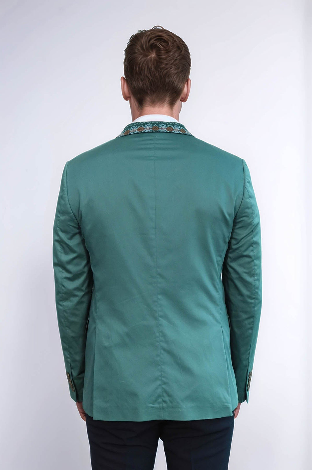 WSS Double Buttons Knit Collar Mono Lapel Green Jacket- - Franklin