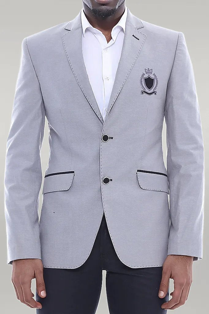 WSS Double Button Mono Lapel Crested Grey Jacket- - Singen
