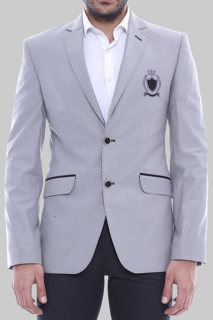 WSS Double Button Mono Lapel Crested Grey Jacket- - Santa Ana Nextlalpan