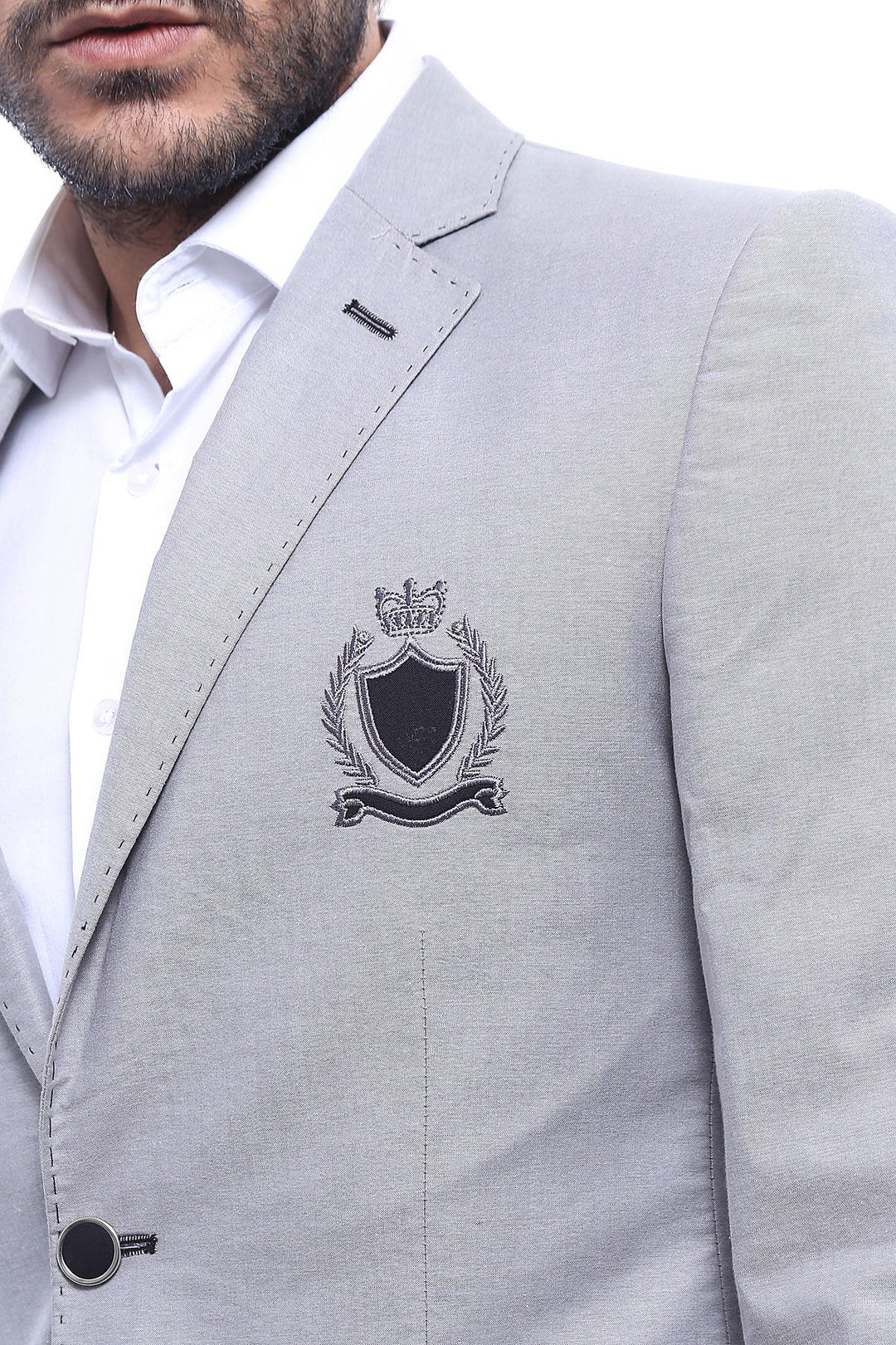 WSS Double Button Mono Lapel Crested Grey Jacket- - Santa Ana Nextlalpan
