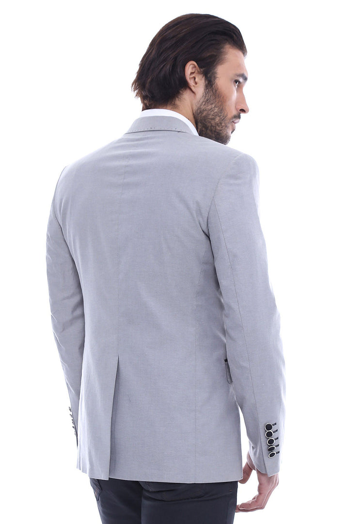 WSS Double Button Mono Lapel Crested Grey Jacket- - Santa Ana Nextlalpan