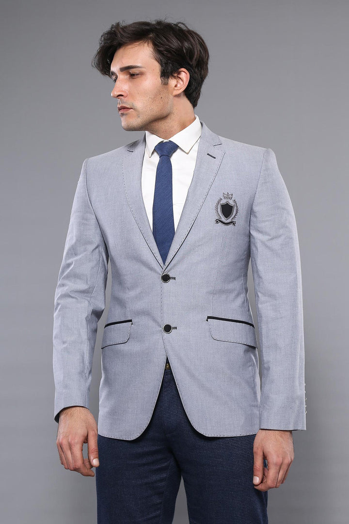 WSS Double Button Mono Lapel Crested Light Grey Jacket- - Vitoria-Gasteiz