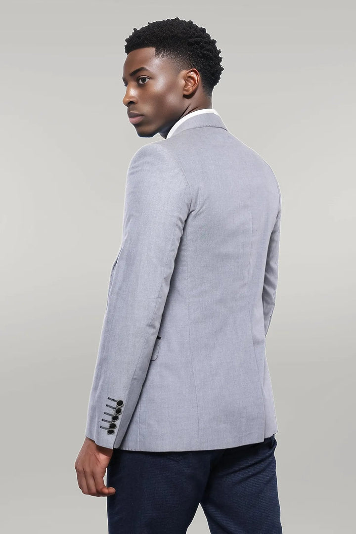 WSS Double Button Mono Lapel Crested Light Grey Jacket- - Singen